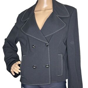 St John black blazer with white stitching size 12